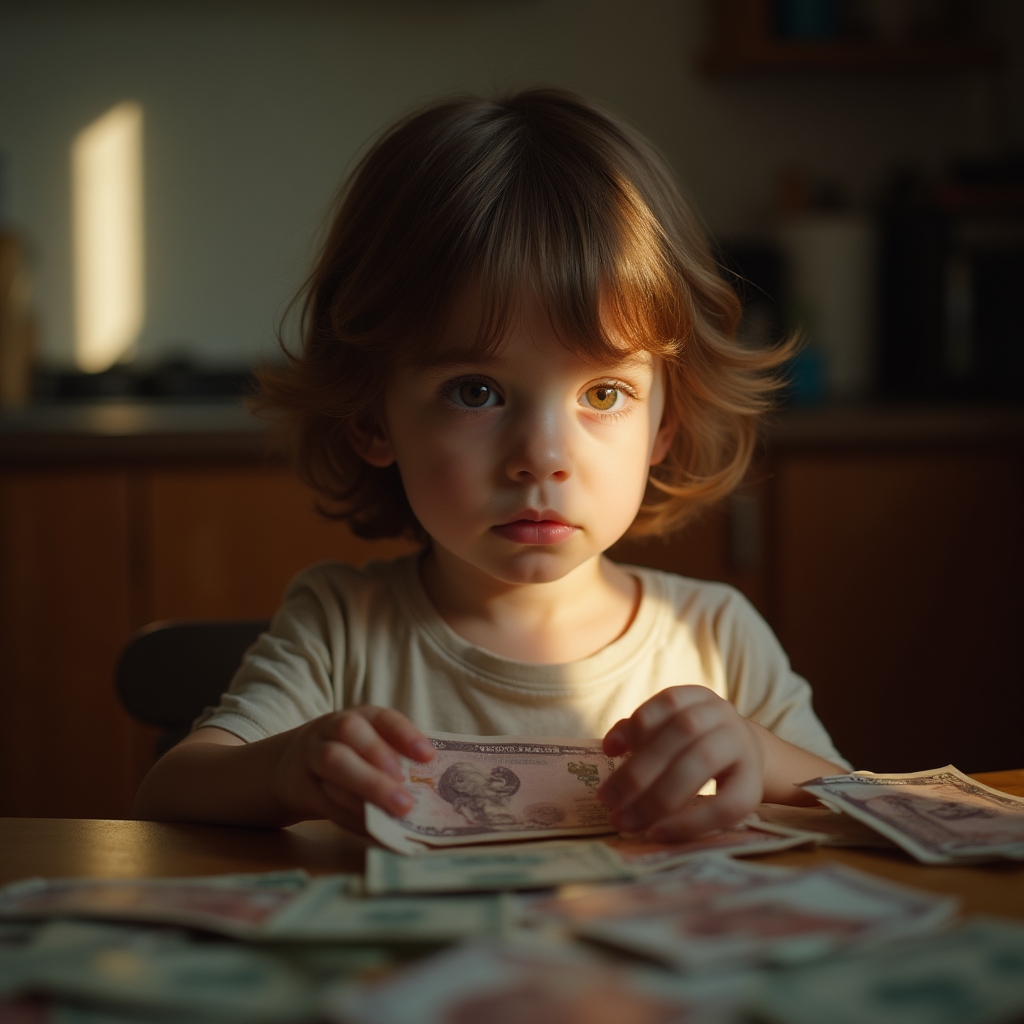 Child observing adults handle money, forming early financial impressions